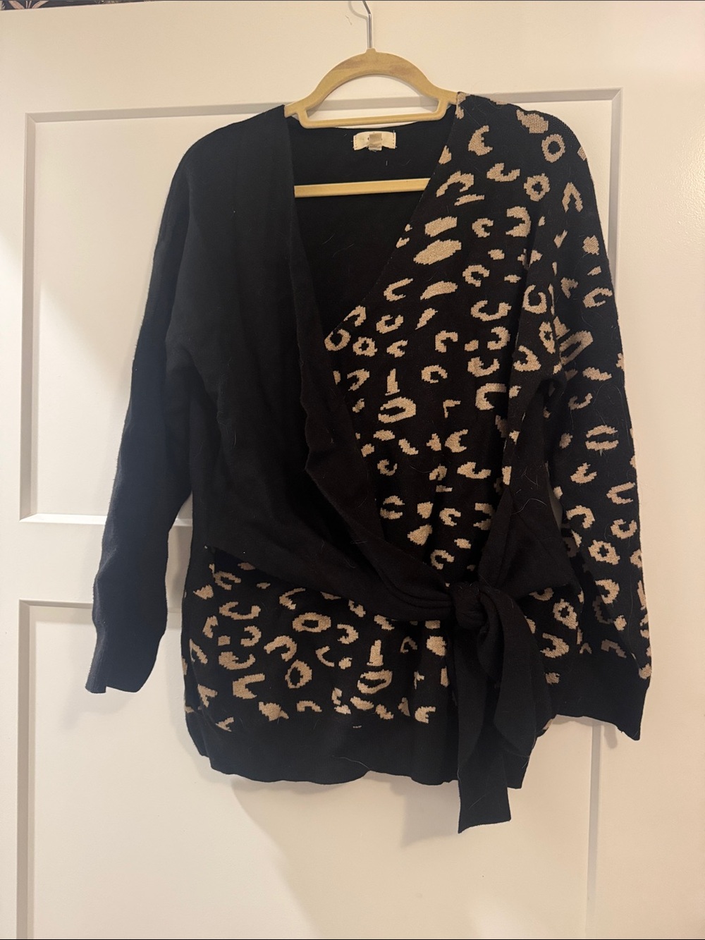 Impressions Black & Beige Leopard Wrap Cardigan
